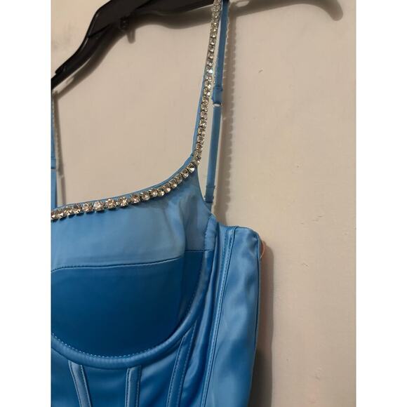 Oh Polly Blue Maeve Corset Crystal Trim Mini Dress 22196 Size 8 NWT - Picture 5 of 9